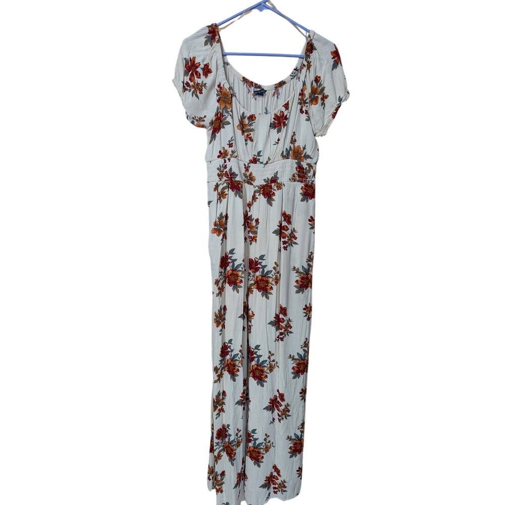 American Eagle Size Large Light Beige/Cream Color Women's Floral Jumpsuit